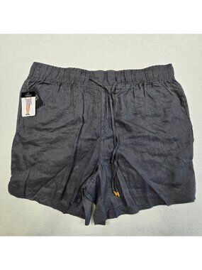NWT Ellen Tracy XL Womens Shorts Gray 100% Linen Elastic Waistband Pockets